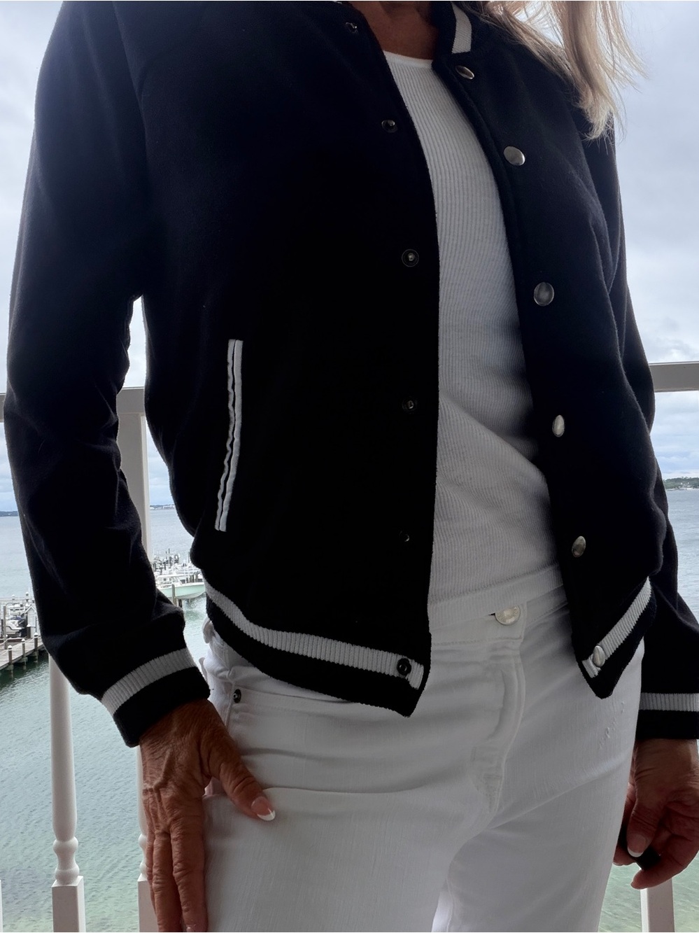 SO Black Varsity Jacket with White Trim Medium